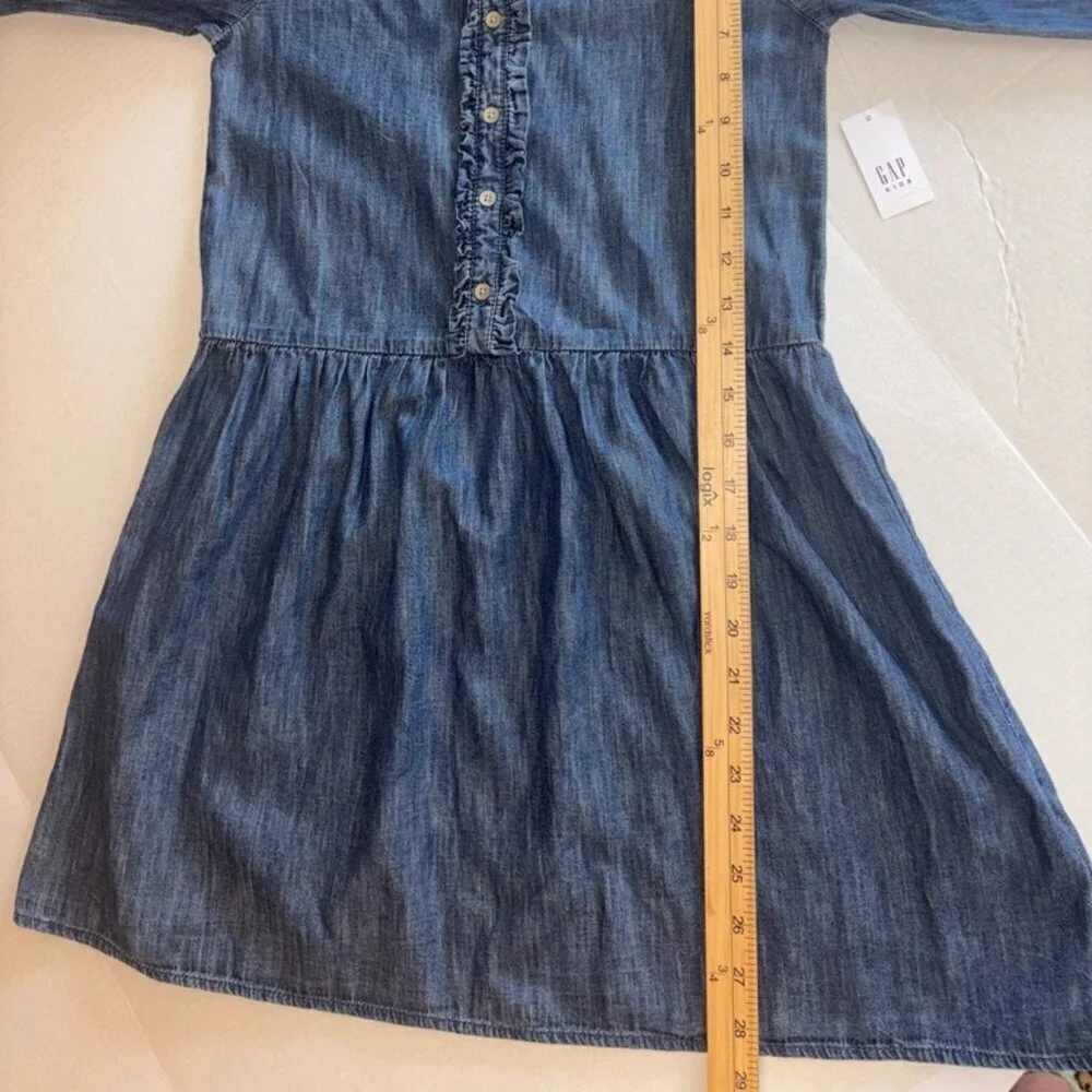 NEW NWT Girls Gap Long Sleeve Denim Ruffle Chambray Dress size Large